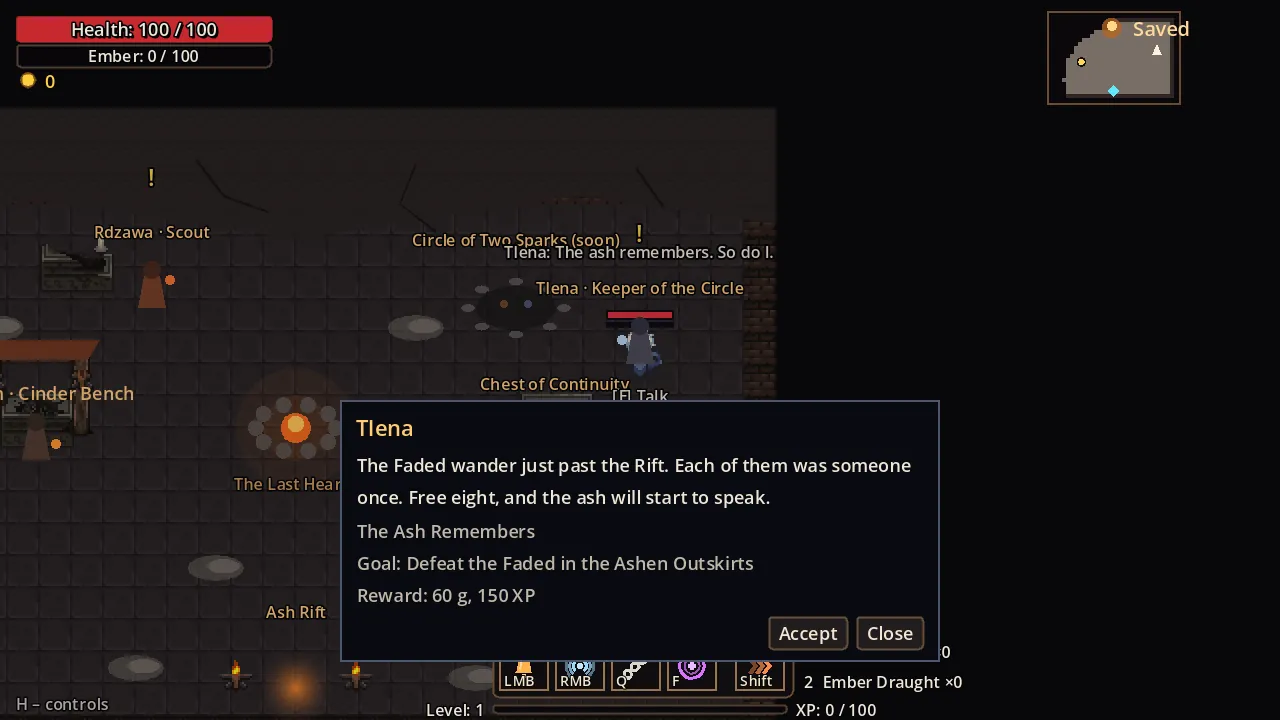A dialogue box with Tlena offering a quest