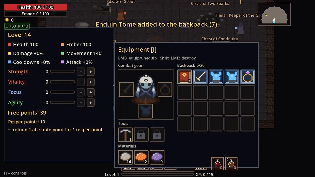 Inventory and character stats windows